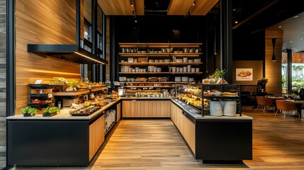 Modern Buffet Restaurant Interior with Delicious Food Display