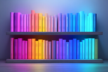 Obraz premium A glowing bookshelf with interactive digital books, symbolizing the future of education and entertainment