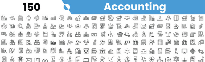 Set of 150 outline accounting icons. Vector illustration