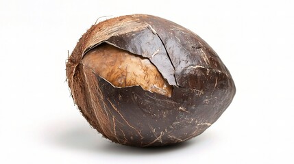 Obraz premium Whole Coconut with Outer Shell Isolated on White Background