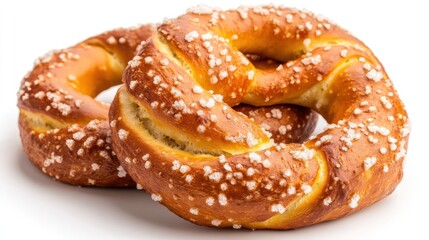 Two Golden Brown Pretzels with Salt Crystals, Delicious Baked Goods, German Pastry, Closeup Food Photography