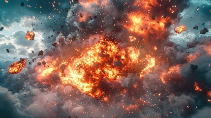 Dramatic Explosive Fireball Ignites in a Chaotic Sky Scene