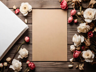 Dried flowers create a frame around the blank paper.