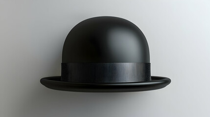 Fototapeta premium Black bowler hat, minimalist studio shot, white background, fashion accessory