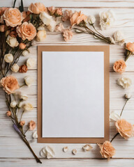 A blank paper is beautifully bordered by dried flowers.