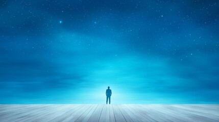 Fototapeta premium Solitary figure on tranquil starry night horizon