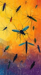 Naklejka premium Colorful Insects Silhouette Pattern on Vibrant Gradient Background