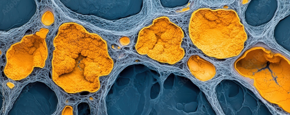 Poster exploring cellular structures under microscope laboratory scientific image abstract environment clos