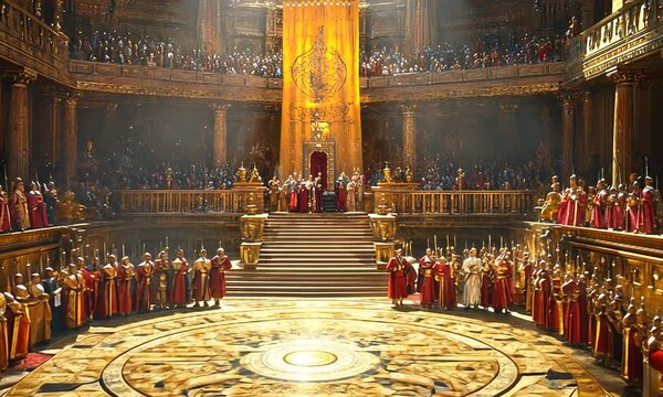 A King Addresses His Royal Court in a Magnificent Palace