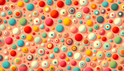 Background A pattern of colorful polka dots on a soft coral background The dots are in shades of pink, red, yel4