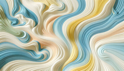 Background A fluid abstract background featuring flowing, wavy lines in light pastel yellow, baby blue, and off4