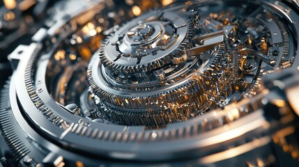Intricate Mechanical Gears in Motion with Shiny Metallic Finish