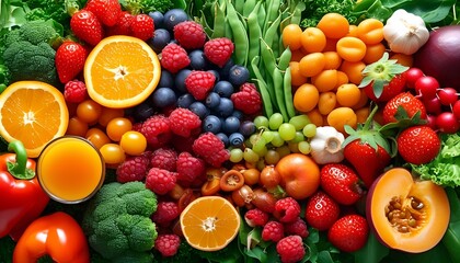 Fresh fruit and vegetable display market food photography vibrant colors close-up healthy eating concept