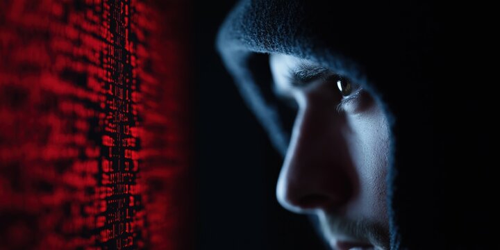 A focused hacker engrossed in analyzing cryptic code displayed on a screen, blending technology with intrigue. This image captures the intensity of cybersecurity and digital exploration.