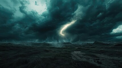 Fototapeta premium Dramatic Lightning Strike Illuminates Stormy Sky Over Landscape