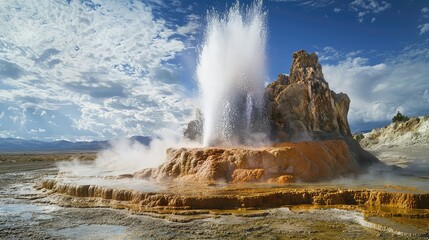 Majestic Geyser Erupting Amidst Stunning Natural Landscape