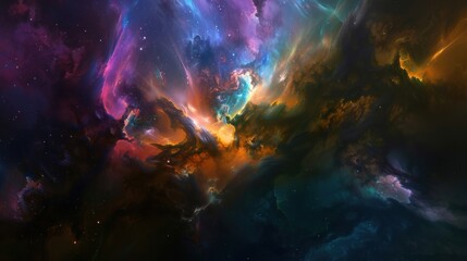 a celestial symphony of colorful nebulae and star clusters, swirling against a backdrop of darkness, white space in the center of the page for text