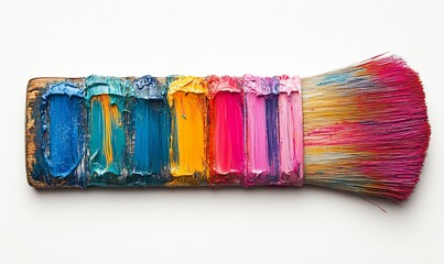 Fototapeta premium Colorful paintbrush, studio shot, art supplies, white background, creative process
