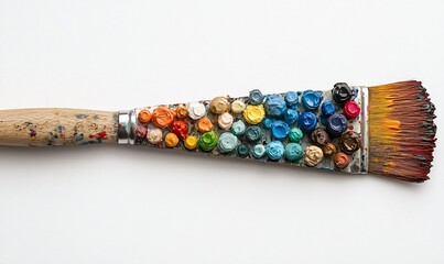 Colorful paintbrush, studio shot, art supplies, white background, creative process (1)