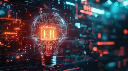 Obraz premium Glowing Light Bulb with Digital Circuit Background and Neon Effects