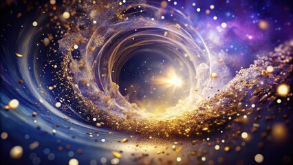 Obraz premium Swirling vortex of deep blues and purples, surrounded by fragments of white and gold, suspended in mid-air , mystical atmosphere, shimmering particles