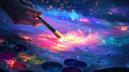 Cosmic painting creation, vibrant nebula backdrop