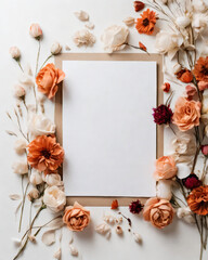 A blank paper is beautifully bordered by dried flowers.