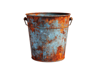 Weathered Metal Bucket with Rusty Finish Isolated on transparent background