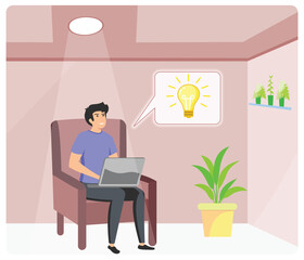 Smart man have insight and discussing plan on laptop flat style.