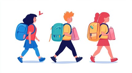 Obraz premium School friends walking home after class with backpacks on their backs