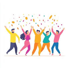 Happy Group of Friends Celebrating Together with Colorful Confetti and Joyful Expressions in a Colorful and Vibrant Atmosphere