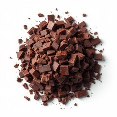 Fototapeta premium Chopped Dark Chocolate Isolated On White, Top View