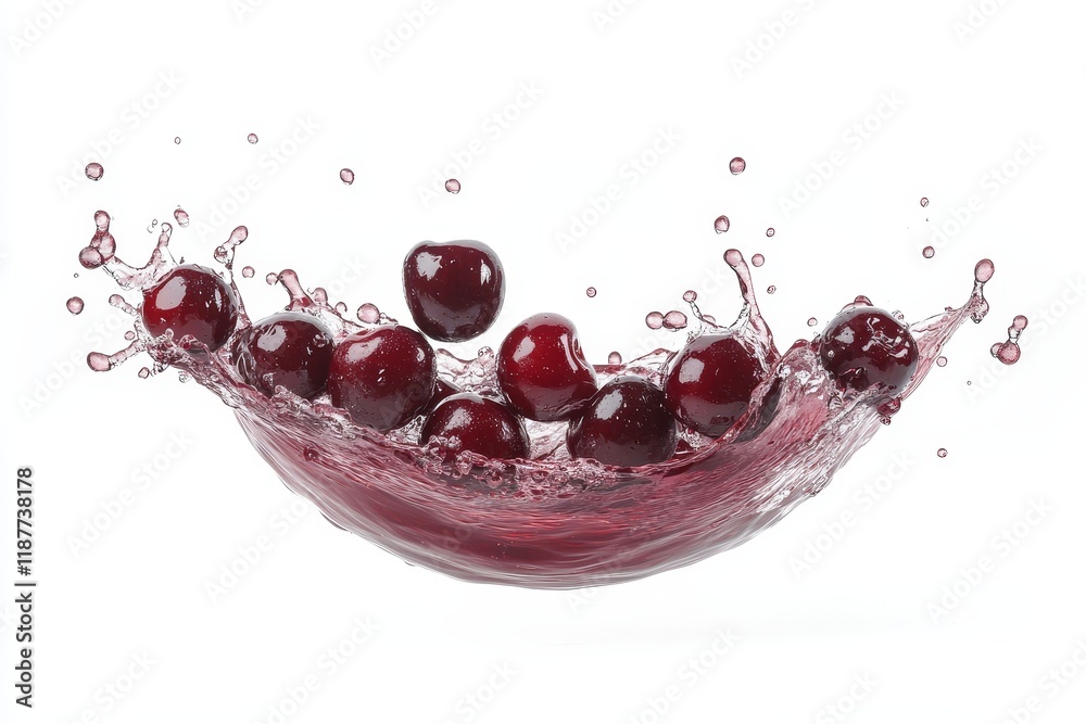 Poster cherries splashing in juice. (1)