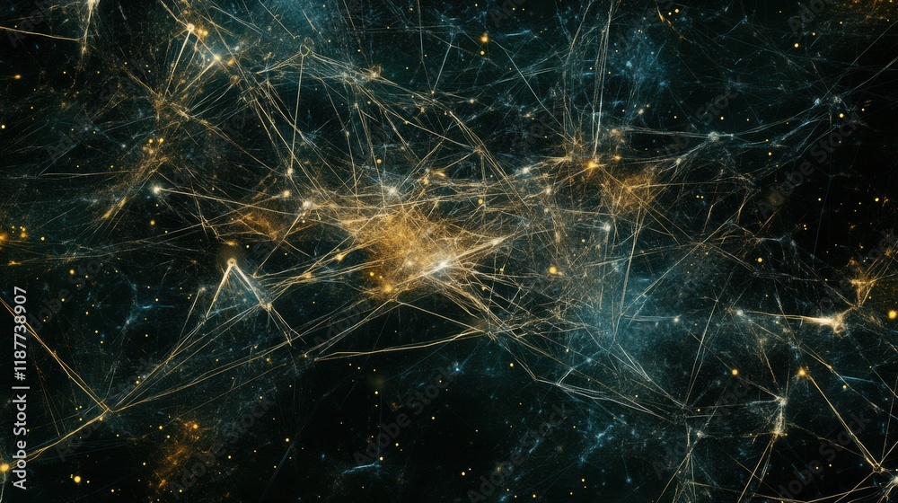 Poster Glowing lines and dots creating a visual representation of global connectivity in a digital network. Generative AI