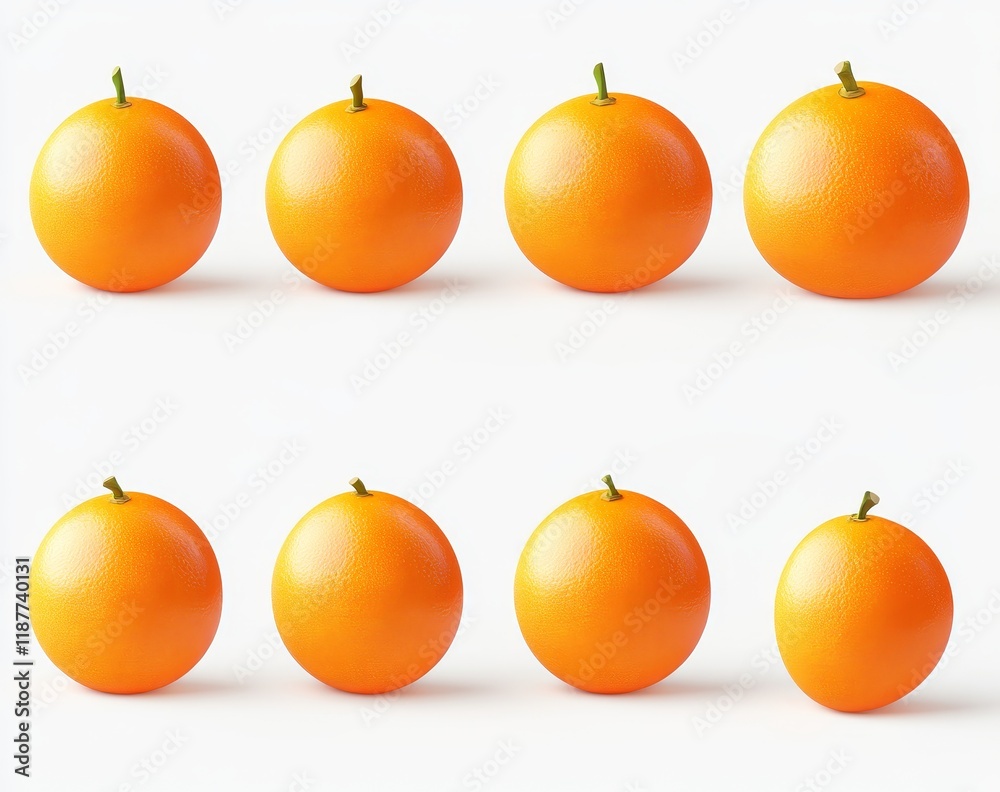 Poster Eight oranges arranged in two rows on white background.