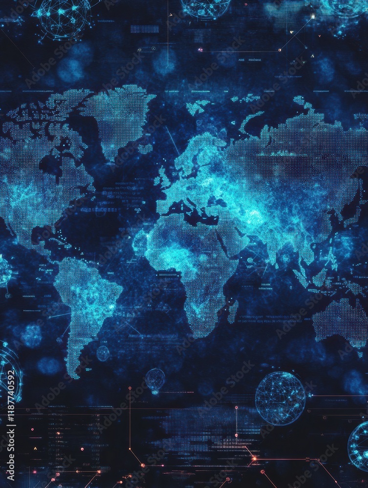 Poster World map illustrating regions affected by viral spread and their intensity in real time. Generative AI