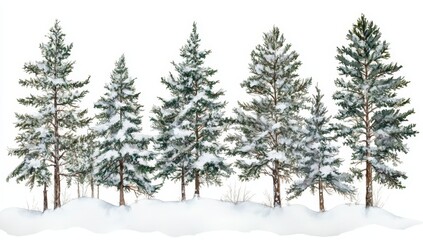 Obraz premium Snow-covered pine trees in winter forest.