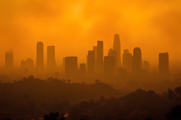 Fototapeta premium Urban Skyline Obscured by Wildfire Smoke