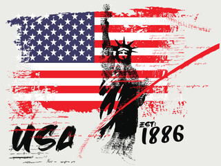 Abstract art world historic buildings illustration. statue of Liberty art, Urban USA typography hipster street art, art graffiti style slogan,t shirt graphics print,Grunge illustration of the america  © Sukman