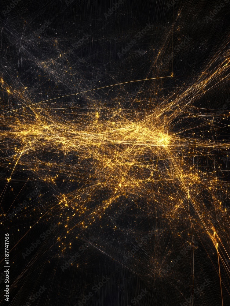 Poster glowing lines and dots representing a global network amidst a dark background creating a vibrant dig