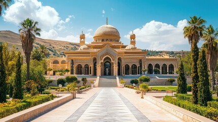 Beautiful Palace with Dome Surrounded by Lush Greenery and Trees