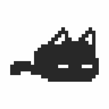 cute black and white kitten pixel vector