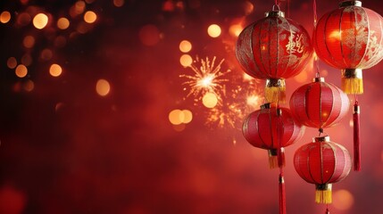 Festive red chinese lanterns illuminating celebration with warm bokeh background