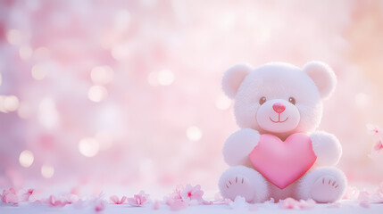 Romantic expression with pink teddy bear and heart