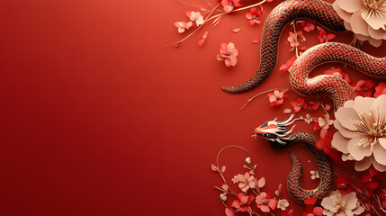 Naklejka premium A vibrant golden dragon, a revered symbol in Chinese culture, ascends a fiery red wall, showcasing intricate art and ancient tradition