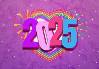 3d Rendering illustration of a multicolored 2025 design