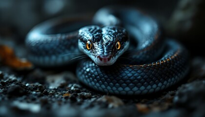 Obraz premium Intense Gaze: A Darkly Majestic Snake in Nocturnal Beauty