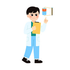 Physic Student 1 Scientist Holding Battery and Clipboard