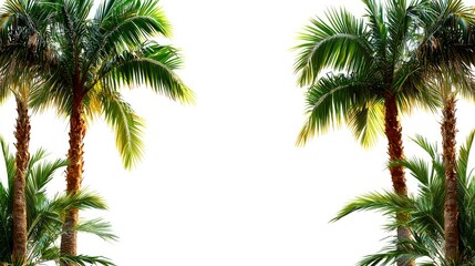 Fototapeta premium Lush Tropical Palm Trees on White Background: Summer Vacation Paradise