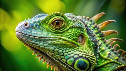 Naklejka premium Iguana Portrait Photography: Stunning Reptile Close-Up Images, Green Iguana Pictures, Exotic Pet Photos